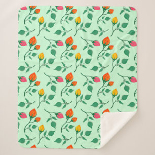 Cobertor Sherpa Padrão floral com flores rosa coloridas