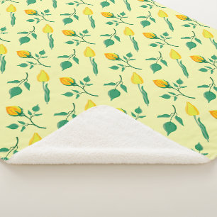 Cobertor Sherpa Padrão floral com rosa amarela e flores tulipas