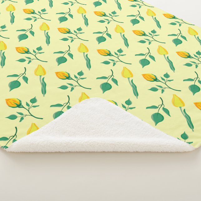Cobertor Sherpa Padrão floral com rosa amarela e flores tulipas (3/4)