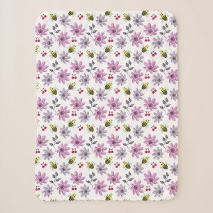 Cobertor Sherpa Padrão Floral de Abelha Fofa Estética Cottagecore