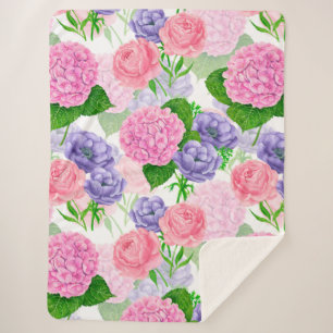 Cobertor Sherpa Padrão floral de aquarela