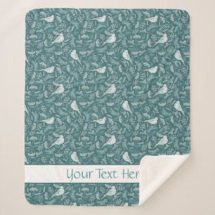 Cobertor Sherpa Padrão Floral de Ave Branca Verde Brilhante