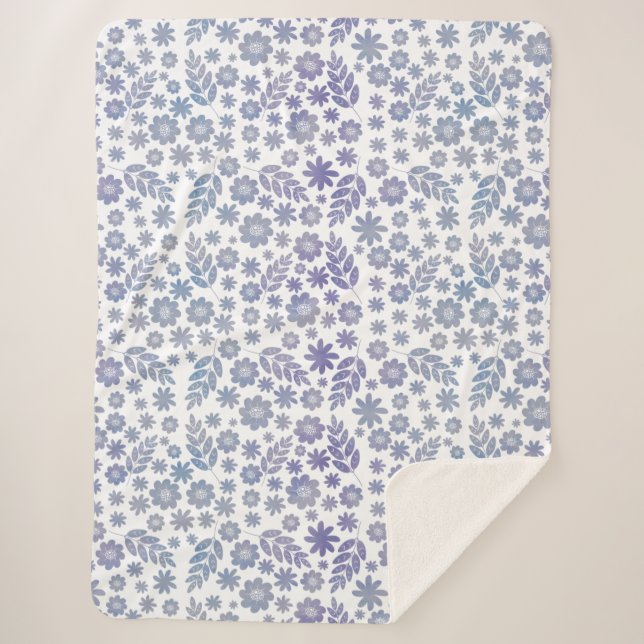 Cobertor Sherpa Padrão Floral de cinza e Lavanda (Frente)