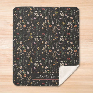 Cobertor Sherpa Padrão Floral de Flor Silvestre Bonita Aquarela