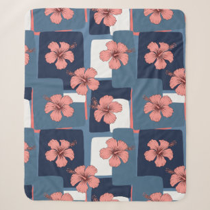 Cobertor Sherpa Padrão Floral de Hibisco Azul Elegante (8)