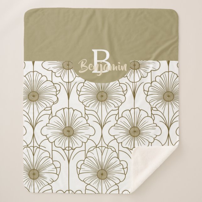 Cobertor Sherpa Padrão Floral de Linha Dourada Sherpa Blanket (Frente)