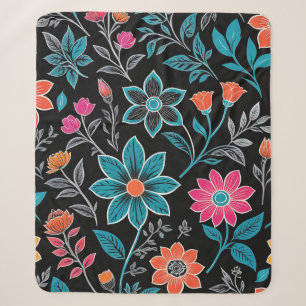 Cobertor Sherpa Padrão Floral de Linoprint Colorido