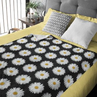 Cobertor Sherpa Padrão Floral de Margarida Branca em Preto