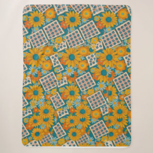 Cobertor Sherpa Padrão Floral de Patchwork Retro dos Anos 70