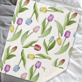 Cobertor Sherpa Padrão Floral de Tulipa Colorida Moderna