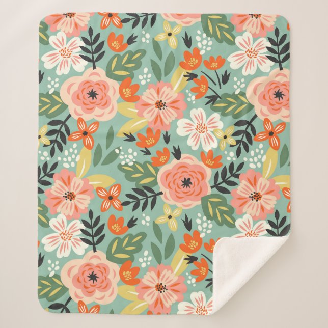 Cobertor Sherpa Padrão Floral do Jardim (Frente)