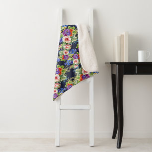Cobertor Sherpa Padrão Floral Elegante Folhagem Amarela Cor-de-ros