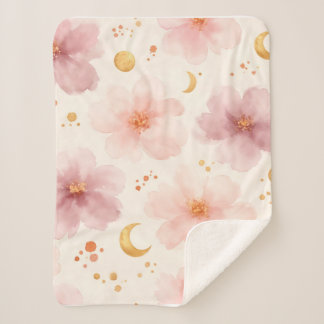 Cobertor Sherpa Padrão Floral em Aquarela Rosa Elegante