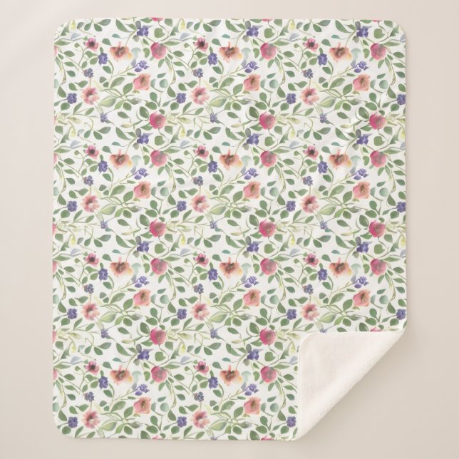 Cobertor Sherpa Padrão Floral Flores de Heliótopo (Frente)