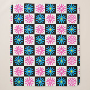 Cobertor Sherpa Padrão Floral Geométrico Rosa Azul