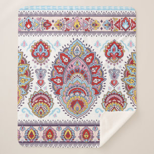 Cobertor Sherpa Padrão floral índio de medalhão. Mães étnicas