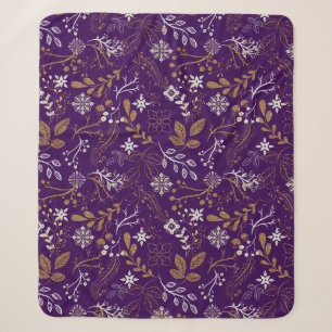 Cobertor Sherpa Padrão floral intrincado com dourado e branco
