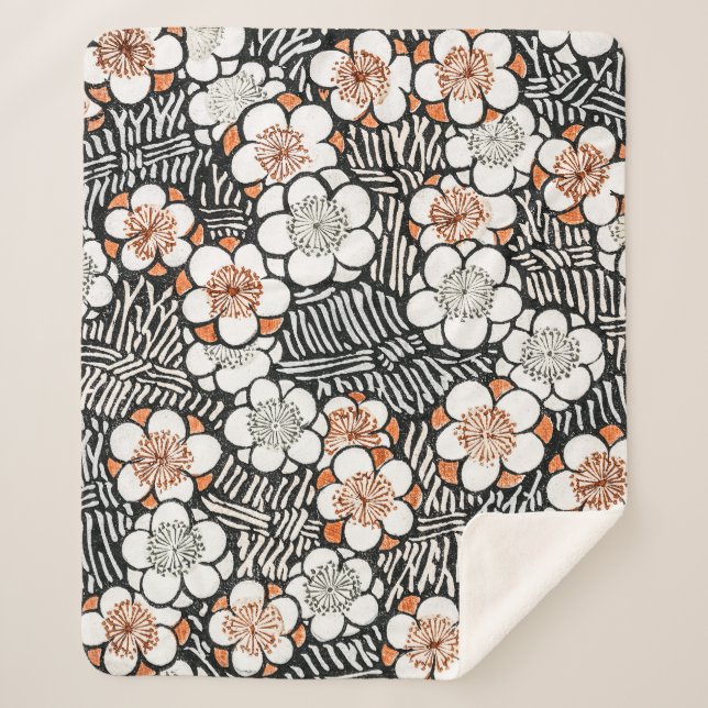 Cobertor Sherpa Padrão Floral Japonês | Bijutsu Sekai | (Frente)