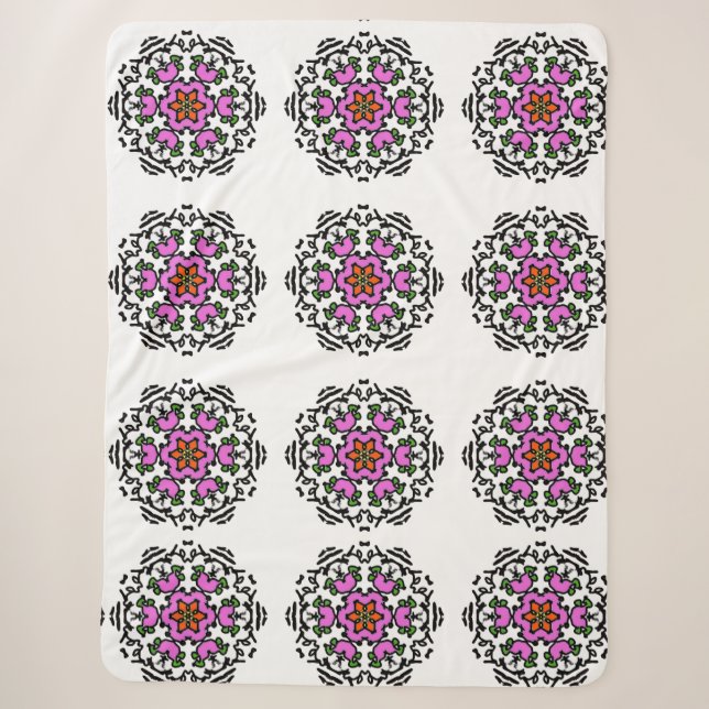 Cobertor Sherpa Padrão Floral Mandala (Frente)