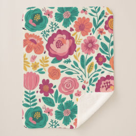 Cobertor Sherpa Padrão Floral Ousado e Caprichoso Floral Retro