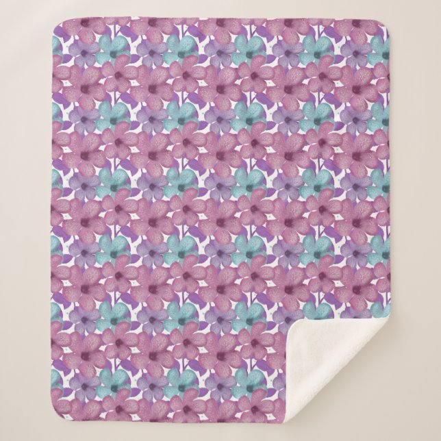 Cobertor Sherpa Padrão Floral Pastel |  (Frente)