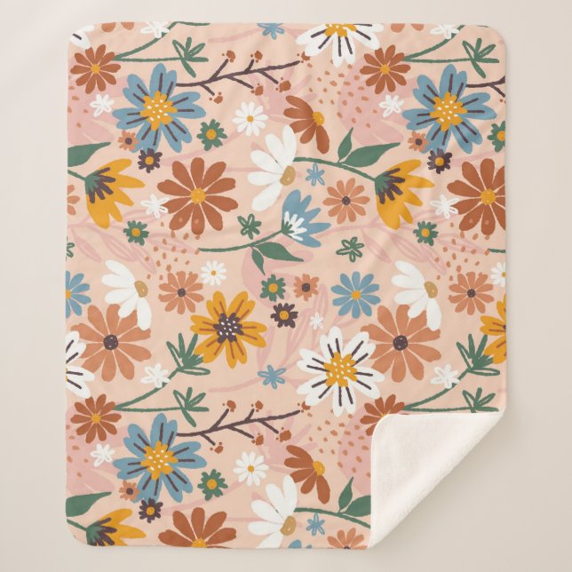 Cobertor Sherpa Padrão Floral Pintado À Mão- 23136 (Frente)