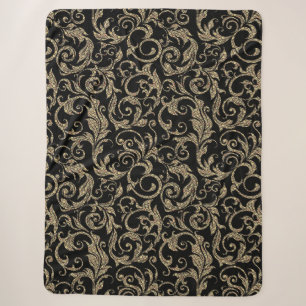 Cobertor Sherpa Padrão floral preto-branco-cinzento