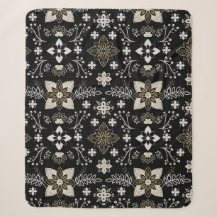 Cobertor Sherpa Padrão floral preto e branco ornamentado