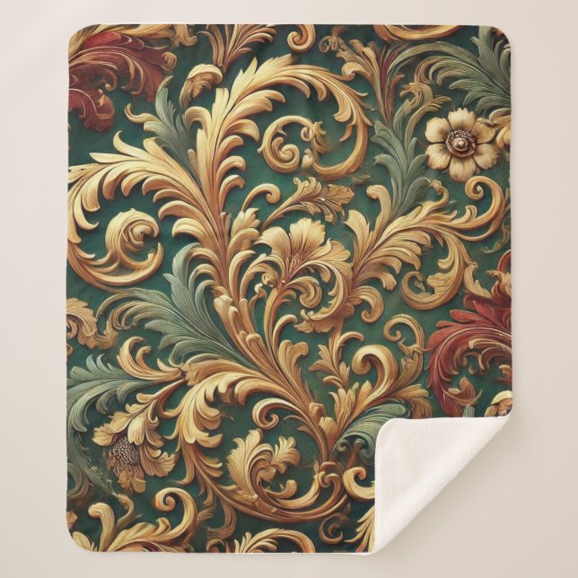 Cobertor Sherpa Padrão Floral Real Barroco (Frente)