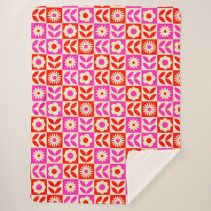Cobertor Sherpa Padrão Floral Retro Vibrante