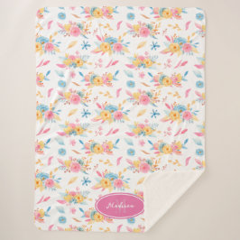 Cobertor Sherpa Padrão Floral Rosa bonito Monograma