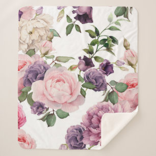 Cobertor Sherpa Padrão floral sem costura com rosas, aquarela. p