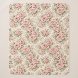 Cobertor Sherpa Padrão Floral Sem Costura Rosa Vintage Elegante