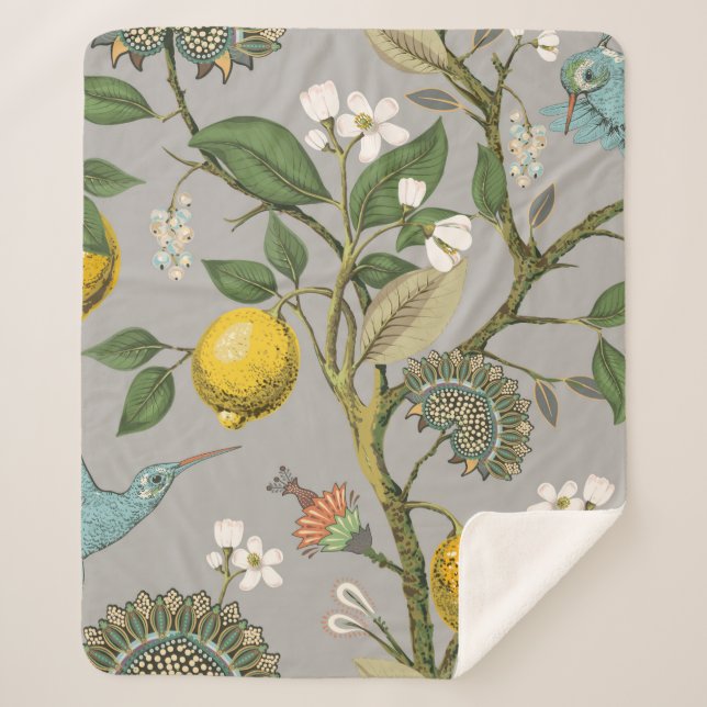 Cobertor Sherpa Padrão floral sem soldadura. Papel de parede botân (Frente)