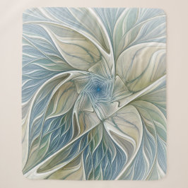 Cobertor Sherpa Padrão Floral Sonho Abstrato Caqui Azul Fractal