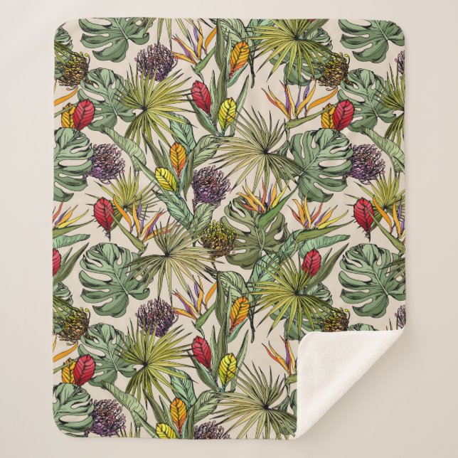 Cobertor Sherpa Padrão Floral Tropical (Frente)