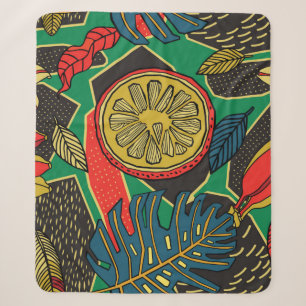 Cobertor Sherpa Padrão floral tropical em forma de rabisco com fr