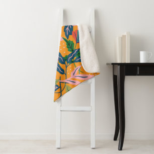 Cobertor Sherpa Padrão Floral Tropical Moderno