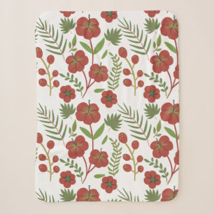 Cobertor Sherpa Padrão floral vermelho sem costura sobre fundo bra