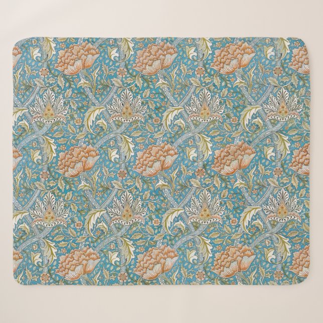 Cobertor Sherpa Padrão Floral William Morris Windrush Azul (Frente (Horizontal))