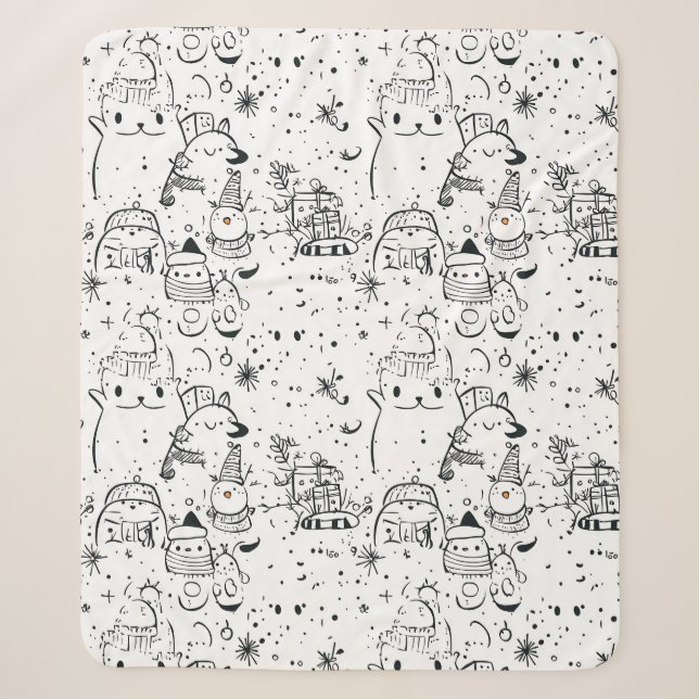 Cobertor Sherpa Padrão Fofo de Natal de Inverno com Doodle (4) (Frente)