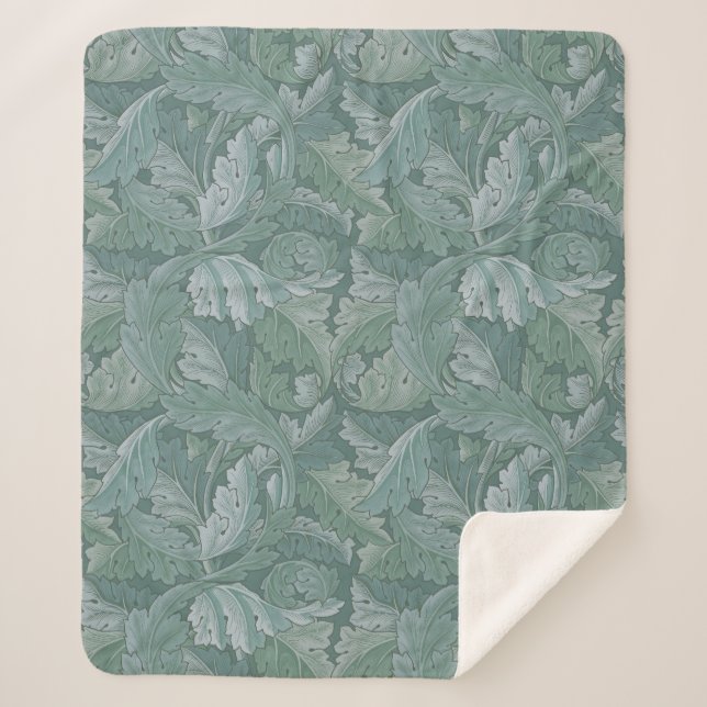 Cobertor Sherpa Padrão Folha de Acanto Azul Teal de William Morris (Frente)