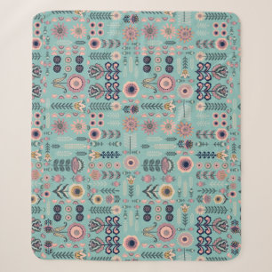 Cobertor Sherpa Padrão Folk Art Seamless