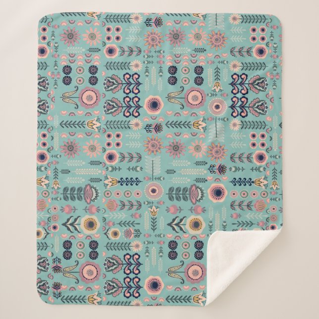 Cobertor Sherpa Padrão Folk Art Seamless (Frente)