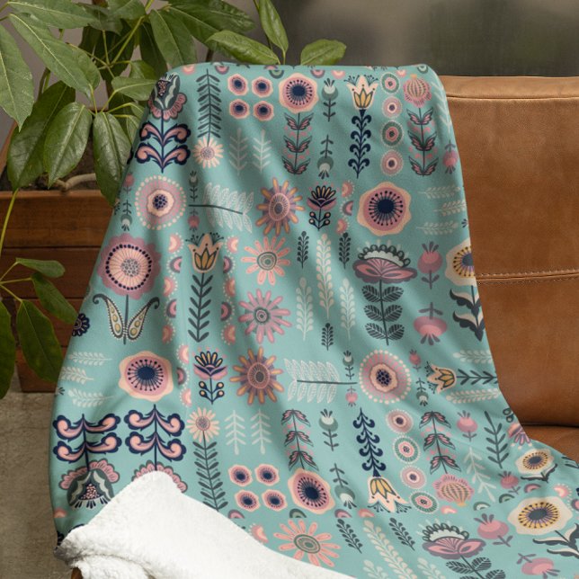 Cobertor Sherpa Padrão Folk Art Seamless (Folk Art Seamless Pattern Sherpa Blanket (Large))