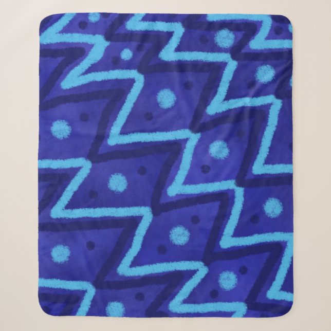 Cobertor Sherpa Padrão Funky de Pontos Zig Zags Azuis (Frente)