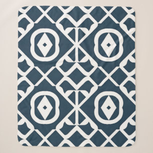 Cobertor Sherpa Padrão Geométrico Abstrato Azul e Branco