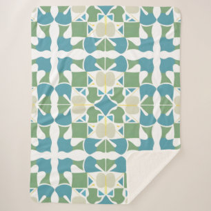 Cobertor Sherpa Padrão Geométrico Abstrato em Verde e Azul