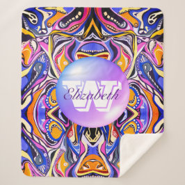 Cobertor Sherpa Padrão Geométrico Artdeco Vivid Monograma