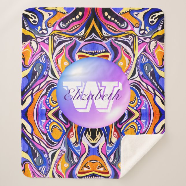 Cobertor Sherpa Padrão Geométrico Artdeco Vivid Monograma (Frente)